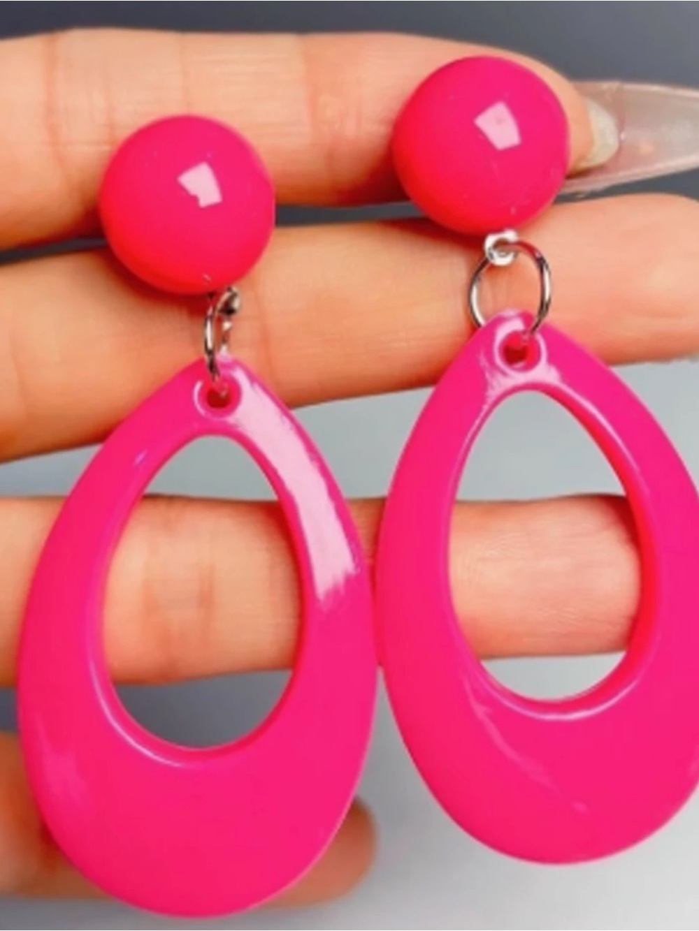Bold Hot Pink Teardrop Drop Earrings - Women Jewelry